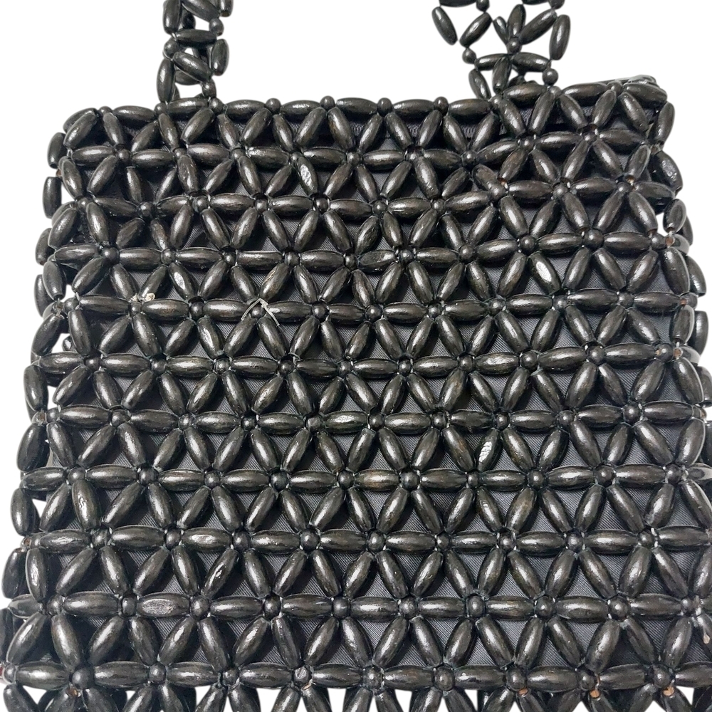 Chic Black Woven Bead Shoulder Bag - Picture 4 of 5